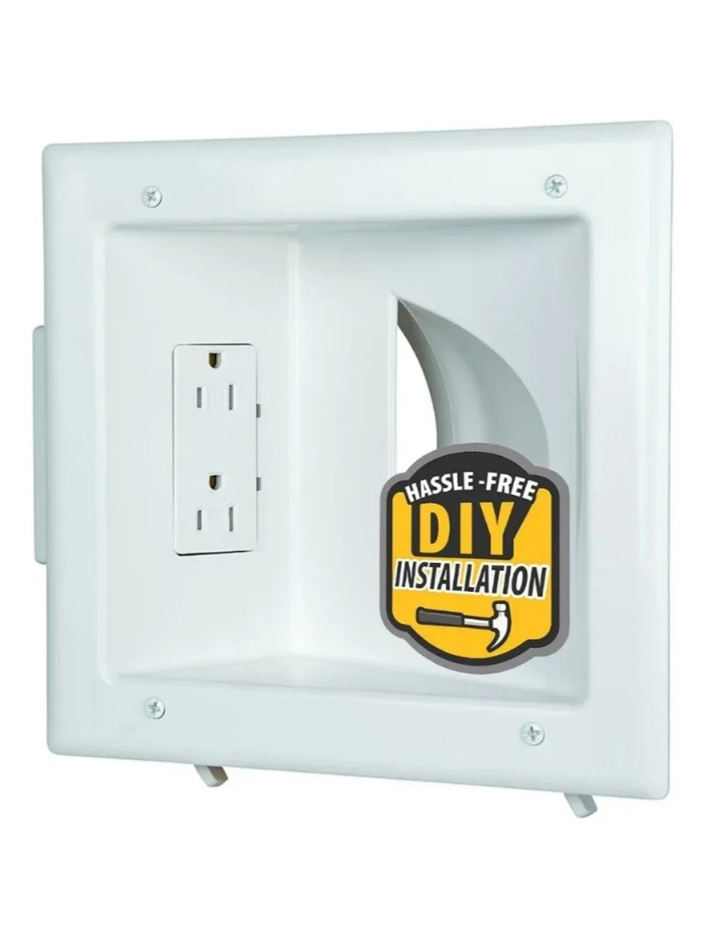 NWT White Recessed Wall Plate with Built-In Outlet - DIY Installation